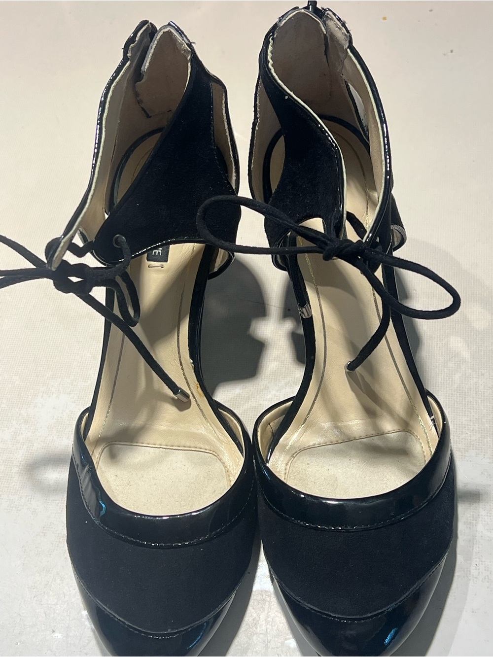 Alex Marie 8M Black Lace Up Cage Gladiator Heels Patent Dress Pumps